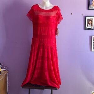 Sangria Women’s Red Lace Dress Size 12 Drop Waist Cocktail Party Elegant
